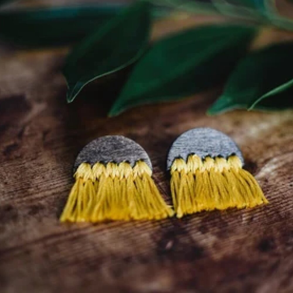 Mustard Yellow Crescent Tassel Earring